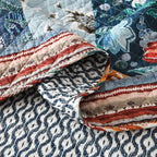 Cotton Bedspread Quilt Bedding Sets Reversible Coverlet Sets 3 Pieces Vintage Floral Blue Teal Patchwork Bedspread, King Size