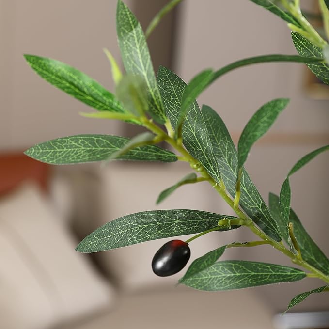 Artificial Olive Tree, 8FT Tall, Faux Olive Trees with Natural Wood Trunk & Lifelike Fruits, Indoor, White Tall Planter, Home Balcony Office Living Room Decor