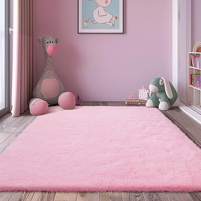 6x9 Fluffy Area Rug for Living Room,Shag Area Rugs for Bedroom,Pink Soft Fuzzy Rug Non-Shedding Indoor Plush Carpet for Kids Bedroom Nursery Dorm Home Decor