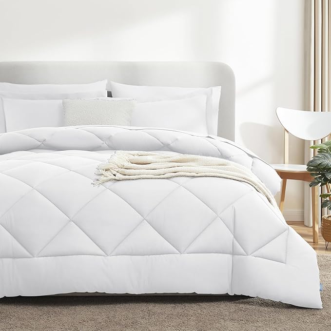 CozyLux Full Size Comforter Sets White - 7 Pieces Bed in a Bag Full, Luxury Soft Bed Set for All Seasons, Bedding Set with Down Alternative Comforter, Sheets, Pillowcases & Shams