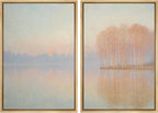 SIGNFORD Framed Canvas Print Wall Art Set Pastel Lake Landscape Serene Sunrise Water Reflection Illustration Modern Art Decorative Nordic Nature for Living Room, Bedroom, Office - 16"x24"x2 Natural