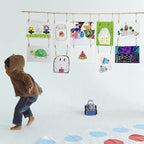 Art Display for Kids Artwork,Hanging Photo Display with 36 Clips, Boho Wooden Beads Kids Art Frame Display Holder for Classroom, Playroom, Bedroom Wall Decor