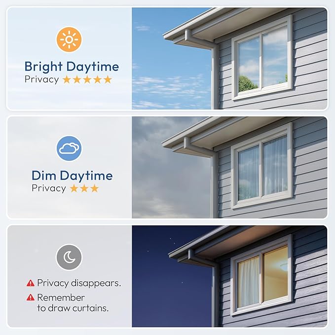 rabbitgoo Window Tint for Home One Way Privacy Window Film See Out Not in Heat UV Blocking Reflective Removable Static Cling Mirror Decorative House Glass Covering, Silver,29.5 Inch X 6.5 Feet