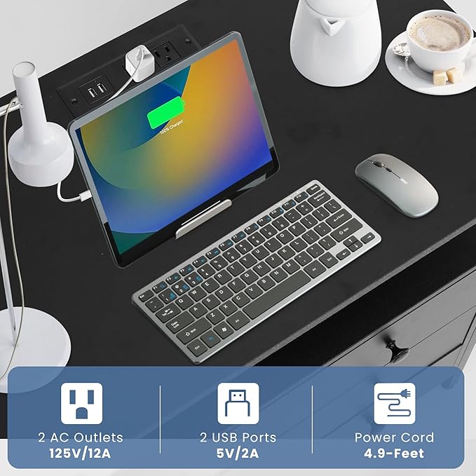 3 Wooden Drawers Night Stand, 27 Inch Wide Nightstand with Charging Station and Adjustable Drawers, Small Dresser for Closet, Bedside Table for Living Room/Bedroom/Office