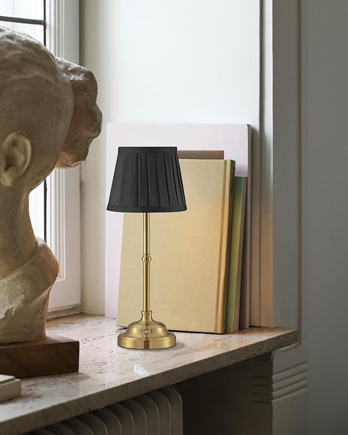 KDG Cordless LED Table Lamp Set of 2, Portables Fabric Shade Desk Lamps, 5000mAh Rechargeable Battery Powered Lighting, Dimmable Light for Dining Room, Bedroom, Bedside,Night Light, Balcony (Black)