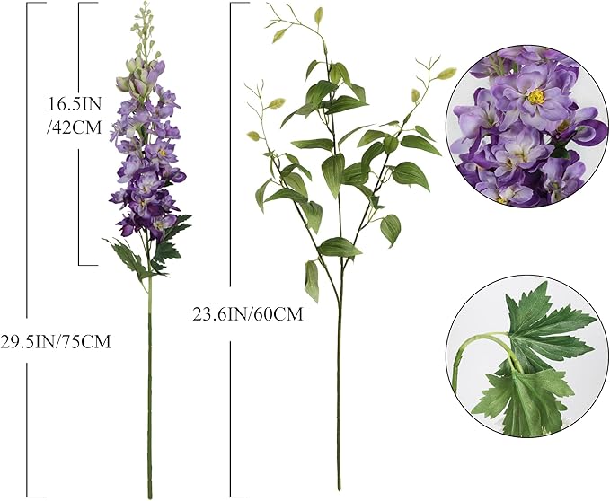 8PCS Purple Delphinium Artificial Flowers with Clematis Greenery Long Stem Flowers 29.5" Dark Purple Artificial Flowers for Wedding Centerpieces Silk Flowers for Home Decor Indoor (Purple)