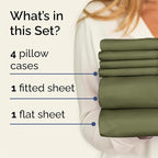 Cal King Sheets Set 6 Piece - Includes 4 Pillowcases - Bed Sheets Cal King - Soft Hotel Luxury Bedding - Cooling, Comfy & Breathable - 1 Flat & 1 Fitted & 4 Pillowcases w/ Deep Pockets - Sage Green