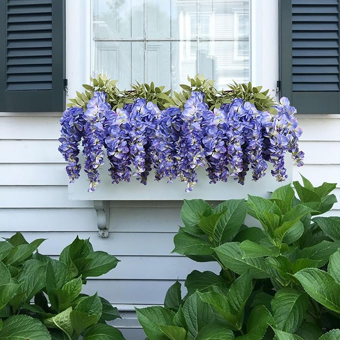 4PCS Blue Artificial Wisteria Hanging Flowers 40'' Tall Lush Fake Wisteria Flowers for Floor Vases Silk Flowers for Wedding Arch Ceremony Window Box Home Garden Backdrop Decoration (Blue)