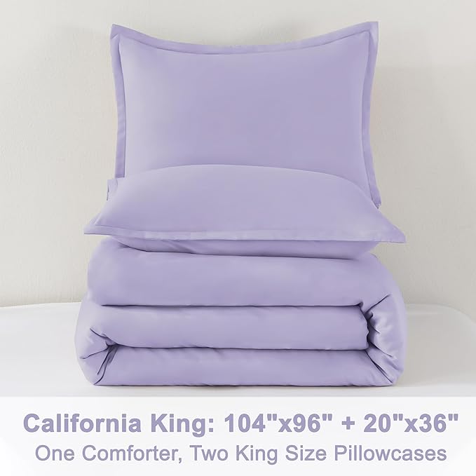 Litanika Lavender Comforter California King Size, 3 Pieces Cal King Lightweight Solid Bedding Comforter Set, All Season Fluffy Bed Set (104x96In Comforter & 2 Pillowcases)