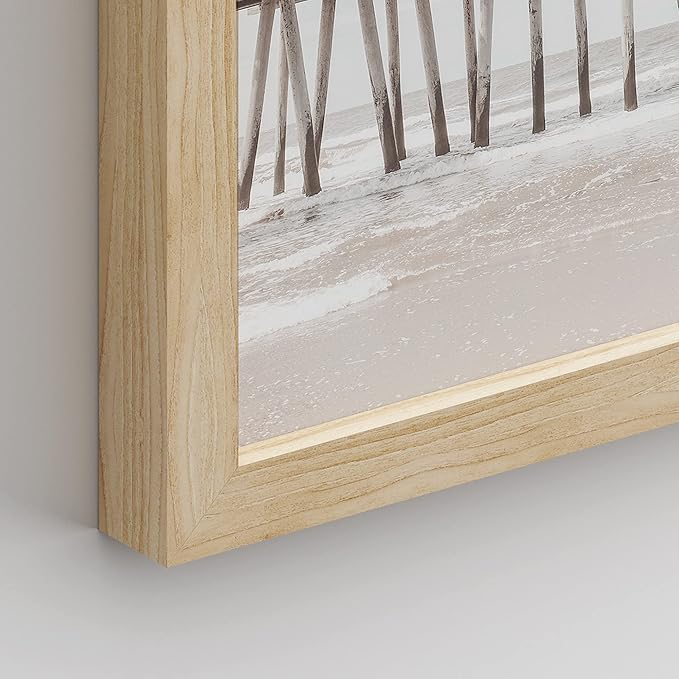 SIGNWIN Framed White Minimalist California Ocean Beach Seashore Pier Wall Art, Set of 4 Landscape Colorful Wall Decor Prints, Nature Wilderness Wall Décor for Living Room, Bedroom - 8"x10" Natural