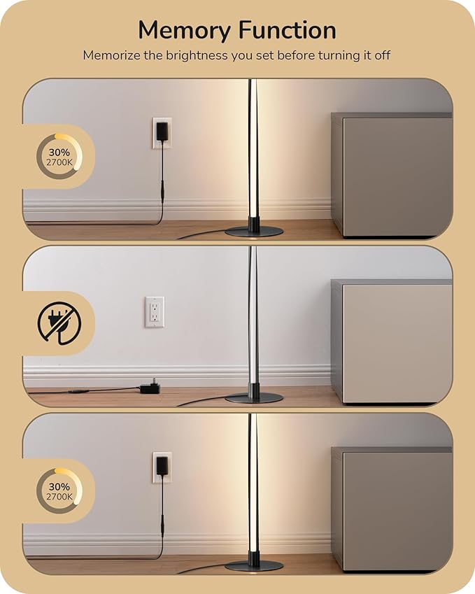 EDISHINE Helix LED Floor Lamp, 56" Tall Corner Lamps 2700K-6000K Dimmable, Remote Control & Foot Switch, Modern Minimalist Pole Lights for Bedroom, Living Room, Office, Black