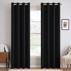 MIULEE Linen Texture Curtains for Bedroom Solid 100% Blackout Thermal Insulated Halloween Black Curtains Grommet Room Darkening Drapes for Living Room Nursery 52x96 Inch (2 Panels)