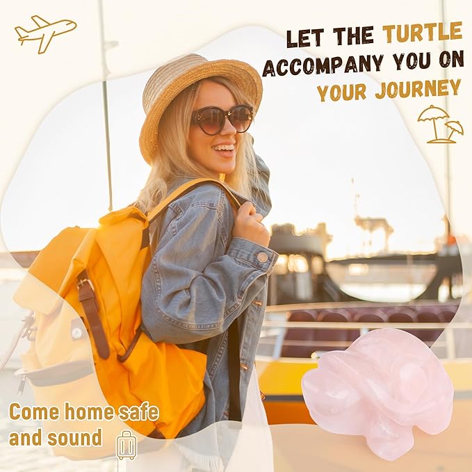 QINJIEJIE Rose Quartz Crystal Travel Turtle Figurines Healing Crystals Best Travel Gifts for Women Men Travelers Sea Turtle Lovers Office Desk Decor Good Luck Gifts for Traveling Abroad