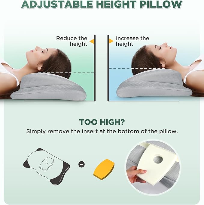 Adjustable Height Cervical Neck Pillow for Pain Relief, Hollow Contour Pillow with Cooling Breathable Pillowcase, Odorless Memory Foam Pillows, Orthopedic Bed Pillow Support Shoulder Side Back Stomach