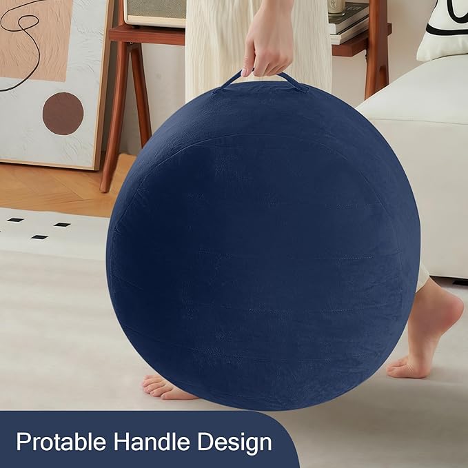 MeMoreCool Round Stuffed Pouf Ottoman Foot Rest, Floor Pouf Foot Stool with Soft Foam Chunk Filling, Small Round Ottoman Footstool Circle Footrest for Living Room, Navy