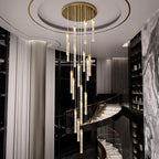 H125'' Modern Crystal Chandeliers for Entryway 18-Lights LED Dimmable Chandeliers Lighting Fixture Large Pendant Light for Staircaes Living Room Villa