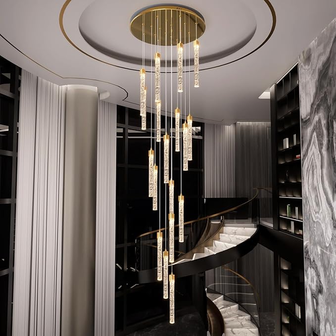 H125'' Modern Crystal Chandeliers for Entryway 18-Lights LED Dimmable Chandeliers Lighting Fixture Large Pendant Light for Staircaes Living Room Villa