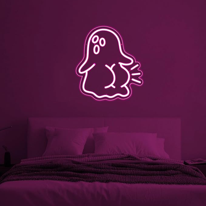 Ghost Neon Sign, Neon Signs for Wall Decor Neon Pink LED Signs Room Neon Light Up Signs Home Decor for Bedroom Club Party Bar Shop USB Operated