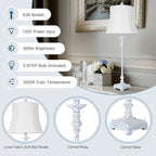 Buffet Lamps Set of 2, 33" Tall Skinny Candle Stick Table Lamps with White Linen Shades, 3-Way Dimmable Bulbs Included, Vintage Nightstand Lamps for Living Room Bedroom Dinning Entryway - Washed Blue