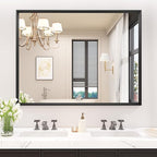 Rectangle Bathroom Mirror 40x30 Inch, Matte Black Framed, 4MM Tempered Glass, Anti-Rust, Wall-Mount Vanity Mirror for Bathroom & Bedroom, Hangs Horizontally or Vertically