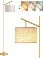 EDISHINE 64.7" Modern Minimalist Floor Lamps for Living Room with 3 Color Temperatures Bulb & Adjustable Linen Shade, Foot Pedal Switch, Tall Standing Lamp for Bedroom Office, Gold