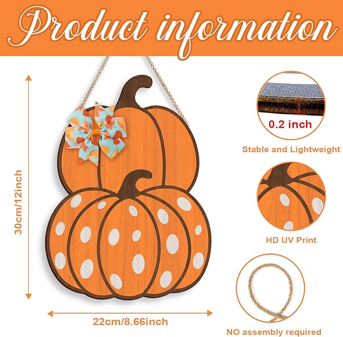 COLOR VALLEY ART Wooden Pumpkin Door Sign, Fall Decor Wall Art, 8.7x11.8 inches, Rustic Thanksgiving Decorations for Porch