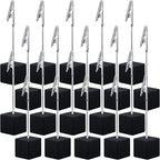 20 Pcs Cube Base Memo Clip Holder with Alligator Clip Wood Table Number Holder Cube Base Place Card Stand Mini Photo Menu Stand for Displaying Number Card(Black)