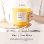 Hidden Label Large Scented Candle, Sicilian Lemon, 30oz 3 Wick Huge Candle, Serene Collection Slow Burn Natural Soy Candles for Home Scented