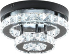 Modern Crystal Chandelier Black Flush Mount Ceiling Light Surface Mount Led Ceiling Light Mini Bedroom Ceiling Lights Indoor 9.8" Diameter Mini Crystal Chandeliers Black 6000K