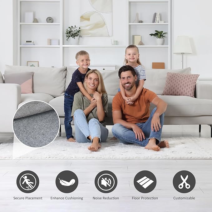 Back Side 3D PVC Dots Felt Rug Underpad, 2x3 Ft,1/6 Inch Thick Cushioned Rug Pad Gripper for Hardwood Floors, Vinyl, Laminate, Stone, Carpet & Tile, Under Rug Padding Protects Floors