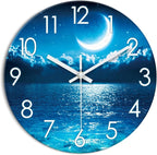XFM Blue Moon Clock Kitchen Decorative Wall Clock Battery Operated 14 Inch Silent Wall Clock Non Ticking Glass Analog Clock