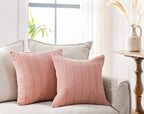 18x18 Throw Pillow Covers Set of 2 Boho Decorative Pillow Shams Stone Washed Cotton Pillowcase Waffle Square for Couch Sofa Chair Bed Car,Coral Pink