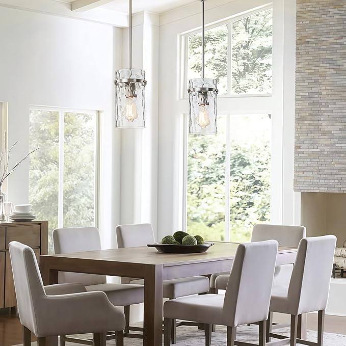 Brush Nickel Hammered Hand-Blown Glass Pendant Light Fixtures, Pendant Lights Kitchen Island Modern Kitchen Island Lighting Dining Room Light Farmhouse Island Lights Sink 2 Pack