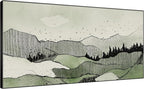 SIGNWIN 36"x72" Extra Large Framed Wall Art Green Line Art Mountain Landscape Illustration for Home Living Room Bedroom Decor (Frame Assembly Required)