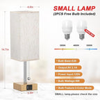 Wood Grain Bedside Table Lamps Set of 2 - Bedroom Lamps with 3 Color Temperatures (3000K/5000K/4000K), Square Nightstand Lamp with USB C + A Charging Ports