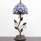 Small Tiffany Lamp Stained Glass Table Lamp Metal Leaf Accent Desk Memory Lamp Sympathy 8X20 Inch (Blue Baroque Style)