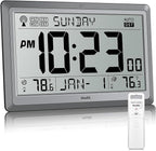 Wall Clock Atomic with Indoor Outdoor Temperature Battery Powered, Easy Reading with 10.5 Inch Large LCD Display, 330FT Range Table Wall Clock With DST, 12/24 Hour for Living Room Kitchen (Silver)