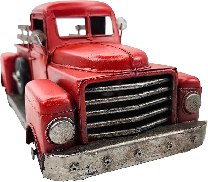 Berfutall-11'' Iron Classic Red Truck Pick-up Model Collectible Vehicle Decoration, Metal Truck Christmas Decor ，Unique Blend of Vintage, Rustic, Farmhouse Truck Decor for Table Top Decor. (A)