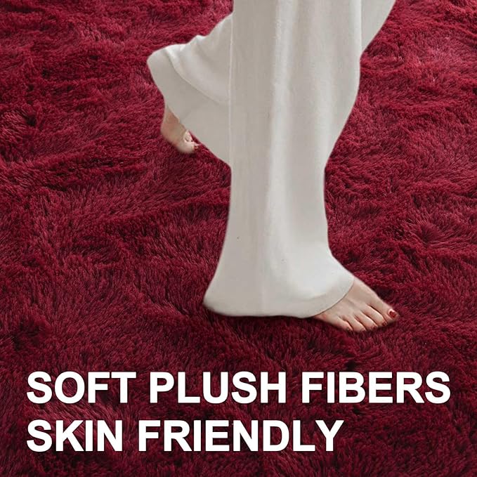 Area Rugs for Living Room, 6x9 Feet Soft Fluffy Shagg Plush Rug High Pile Large Indoor Modern Non-Slip Floor Carpet for Bedroom Nursery Girls Kids Home Room Dorm Decor Aesthetic Burgundy