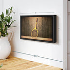 ElephantStock Vintage Tennis Racket Wall Art - Horizontal Framed Canvas - 1-Piece Living Room Wall Decor - Photography Sports Canvas Print - Brown and Black Decor for Wall - 13" X 9"