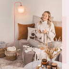 ONEWISH Pink Floor Lamp-Modern Standing Lamp for Living Room Bedroom, Glass Lamp Shade, LED Bulb Included, Cute Simple Design, for Girls Women