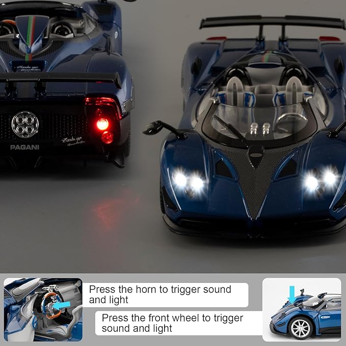 1/24 Car Model Compatible for Collectible Pagani Zonta HP Diecast Toy Car,Zinc Alloy Pull Back Cabriolet Vehicles Toy with Sound and Light for Adult Boys Girls (Blue)