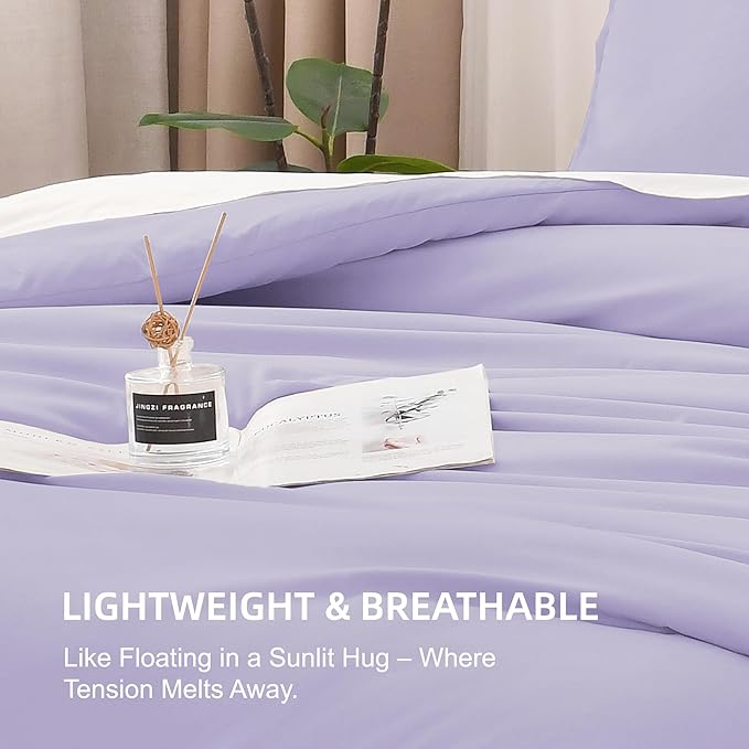Litanika Lavender Purple Comforter King Size, 3 Pieces Lightweight Solid Bedding Comforter Set, All Season Fluffy Bed Set (104x90In Comforter & 2 Pillowcases)