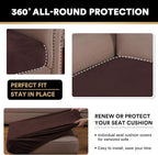 PrinceDeco Velvet Sofa Cushion Covers, Stretch Couch Cushion Covers for Individual Seat Couch Slipcover Sets Furniture Protector for Loveseat Sofa Cushion(Each Width Up to 29.5", Brown)