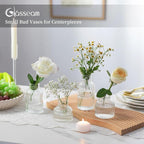 Glasseam Glass Bud Vases for Centerpieces: Modern Small Flower Vase Set of 4 for Home Decor - Clear Mini Table Centerpieces for Minimalist Living Room Shelf Kitchen Wedding Party Decorations