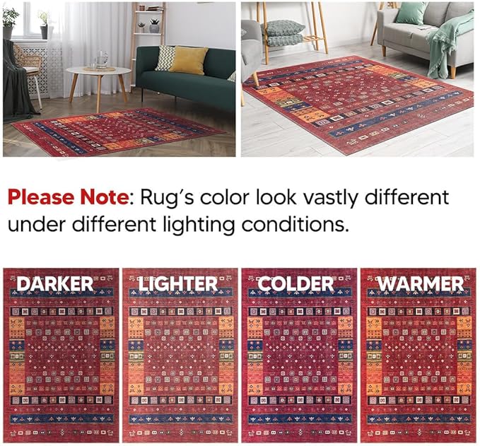 Keen Home Design 4x6 Rug - Machine Washable Area Rug with Non-Slip Backing, Ideal for Living Room, Dining Room, Bedroom - Vintage, Easy Clean, Durable, Low Pile Rug - (4' x 6')