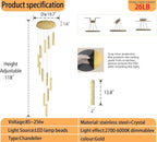 Long Spiral Crystal Chandelier Lighting for Foyer 12-Light Gold Staircase Chandelier High Ceiling Slopped LED Dimmable 2700K-6000K