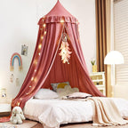 Kertnic Decor Canopy for Kids Bed, Soft Smooth Playing Tent Canopy Girls Room Decoration Princess Castle, Dreamy Mosquito Net Bedding, Children Reading Nook Canopies in Home (Red Bean Color)