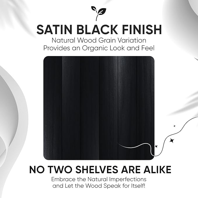 Homeforia Floating Shelf Black 12 inch, High End Solid Real Wood Small 12inch Floating Shelves for Wall Mounted, Black Wooden 12 in Floating Shelves, Heavy Duty Bracket, 12 X 6.5 X 1.75 inch, Set of 4