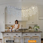 Modern Crystal Silver Chandelier, 55" Large Rectangular Oval Tree Branch Crystal Chandeliers for Dining Room,16-Light Flush Mount K9 Crystal Chandeliers, for Kitchen Island,Dining Room